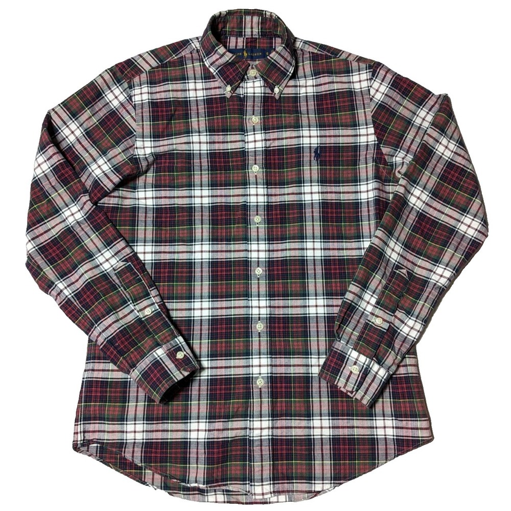 POLO RALPH LAUREN Men Small Red Blue Green Plaid Cotton Button-Up‎ Shirt EUC